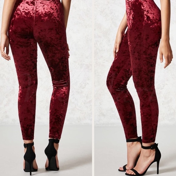 🔥HP🔥Wine Red Velour Velvet Leggings - Picture 2 of 3